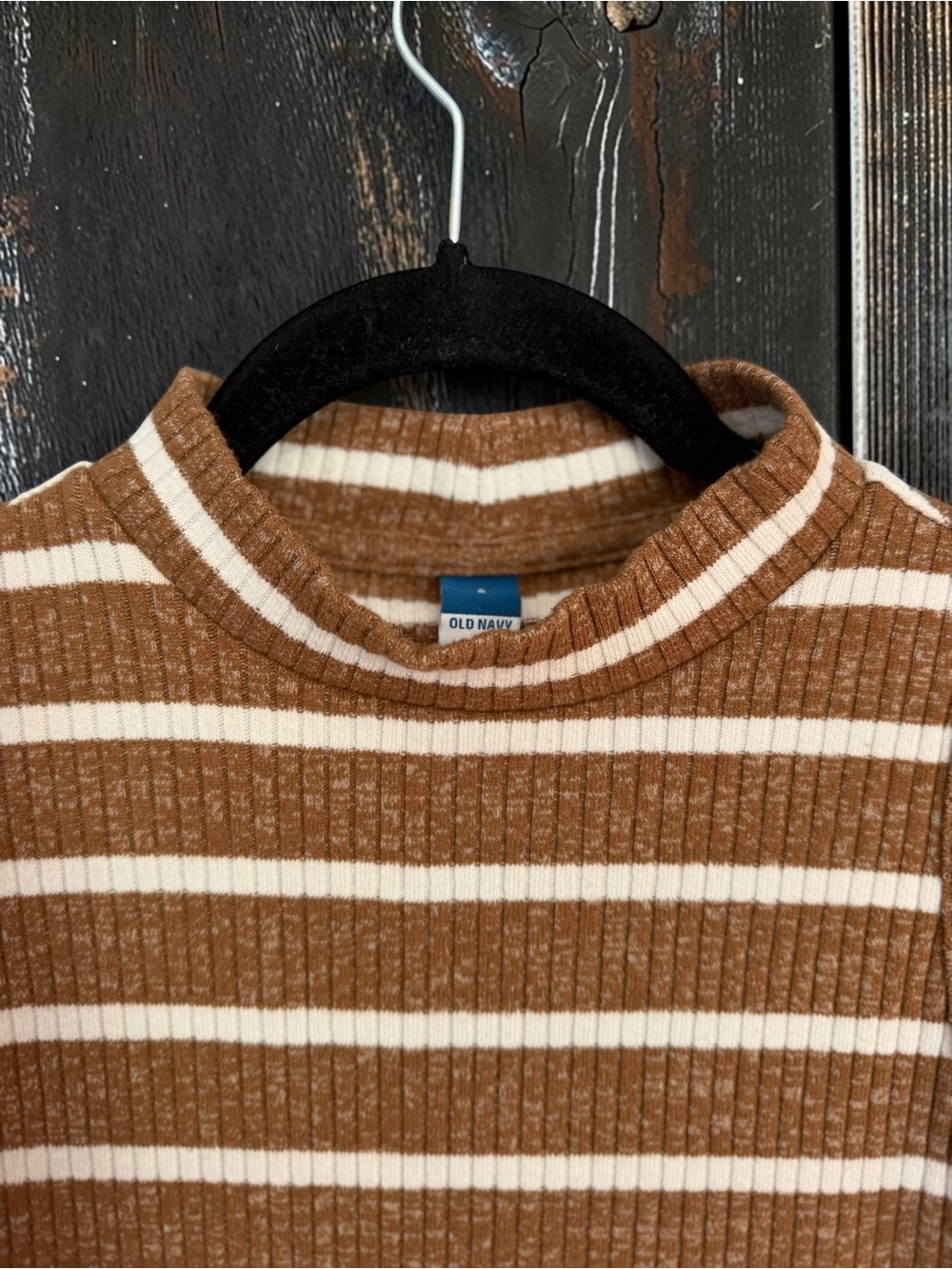 Old Navy Ribbed Knit Mock Neck Tank Small Brown Striped Sleeveless Top - Picture 3 of 6